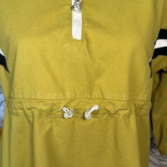 Asago 100% Cotton Chartreuse Striped Arms Cinched Waist Popover Windbreaker S/M - Picture 10 of 12